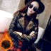 Mùa xuân và mùa thu mới đầu máy mới Áo khoác da nữ PU Hàn Quốc size lớn ngắn ngắn Slim nhỏ phù hợp với áo khoác nữ bomber da Quần áo da