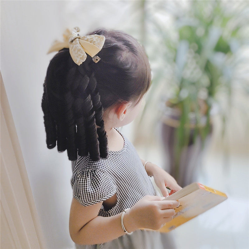 Парик 儿童假发卷发宝宝公主女童小孩夹子款螺丝卷复古风蝴蝶结头发饰品 Amoy scouring rabbit