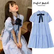 Pregnant woman summer dress foreign style little man 2021 summer new Korean version of the long short-sleeved shirt dress tide mom