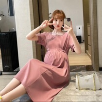 Temperament pregnant womens dresses Womens summer clothes new fashion net red French socialite Western style loose not show pregnant womens skirts