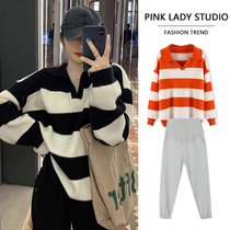 Pregnant women set Autumn Fashion Net red two-piece set autumn and winter sweater new foreign-style knitwear coat women