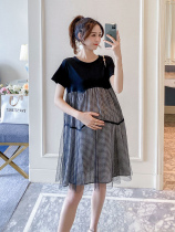 Maternity dress summer temperament hot mom summer dress new net red Korean version net red summer short sleeve belly A-line skirt