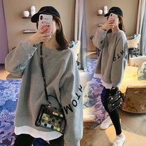Pregnant womens clothing Spring and Autumn Sweater autumn clothing set sports style maternity Net Red fashion fake two-piece jacket female foreign style
