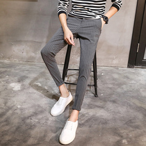 Spring mens casual pants slim pants mens Korean version of trendy pants mens trousers striped pants mens trousers