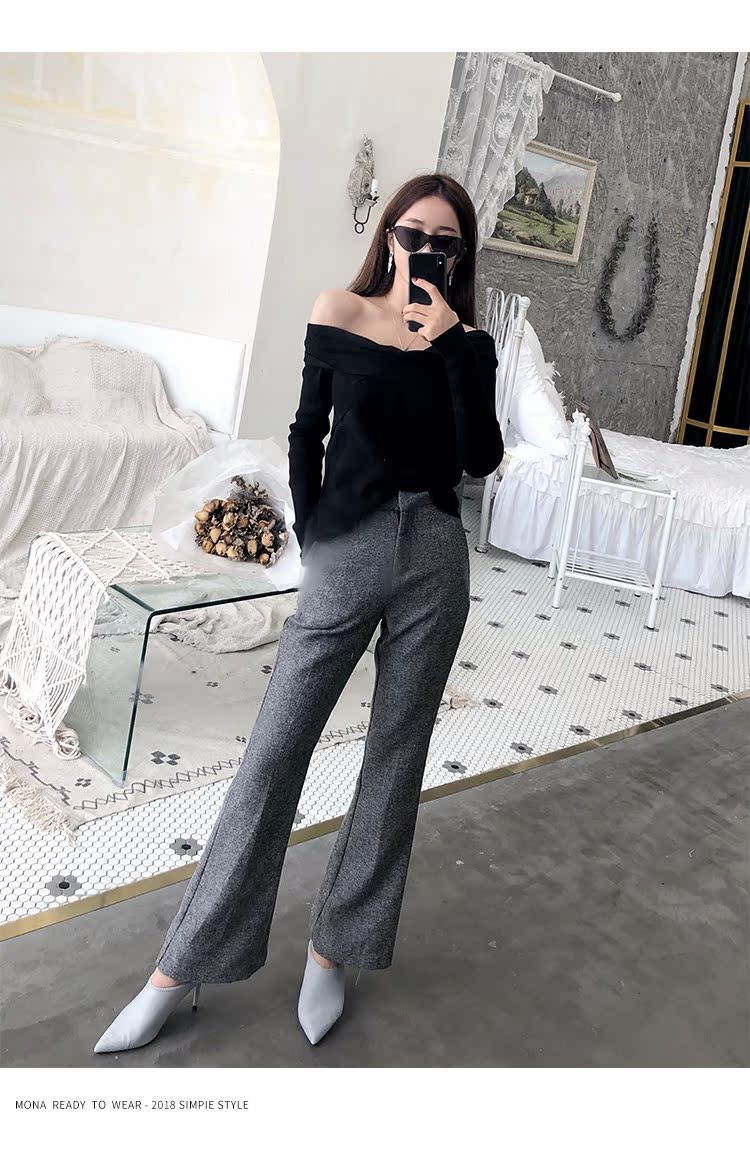 Jin em trai JG V cổ áo rò rỉ áo len nữ 2018 mùa thu mới bộ áo len dài tay cơ bản áo len rộng áo len nữ cổ v