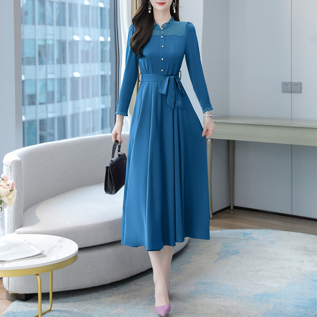 Long-sleeved purple dress high-end temperament 2023 early spring new middle-aged women's spring mother spring clothes foreign style cover belly