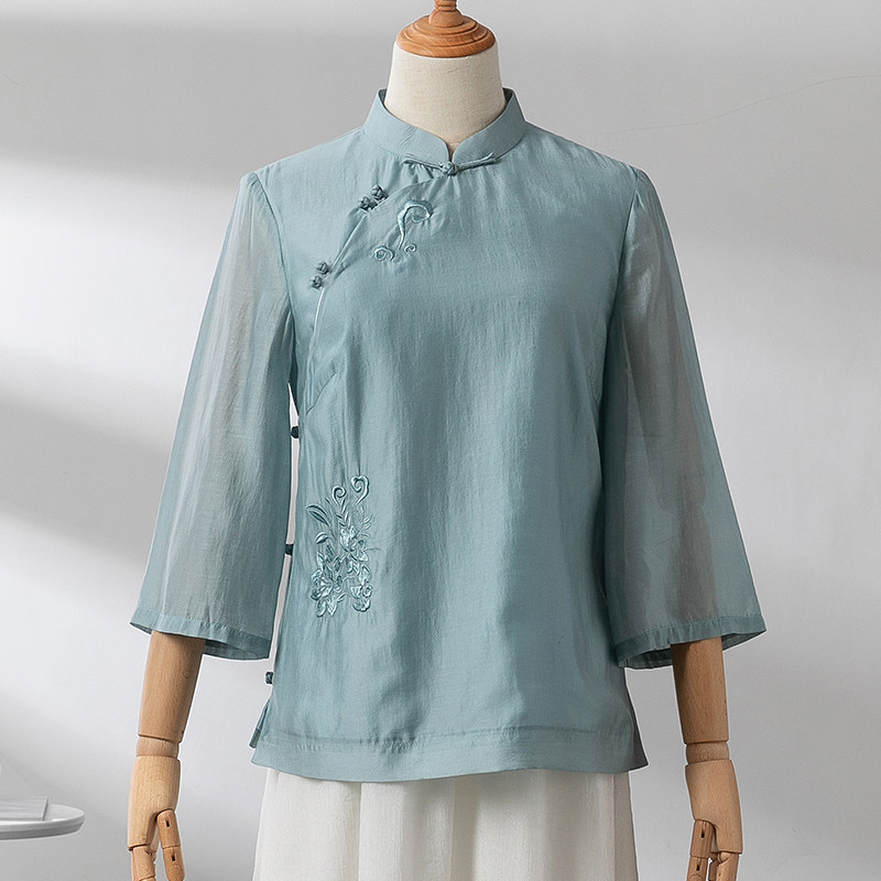 Country Wind retro Chinese women's clothing Qipao Blouses Don's Summer Chinese Wind Improvement Fashion Zen Serie tea 123