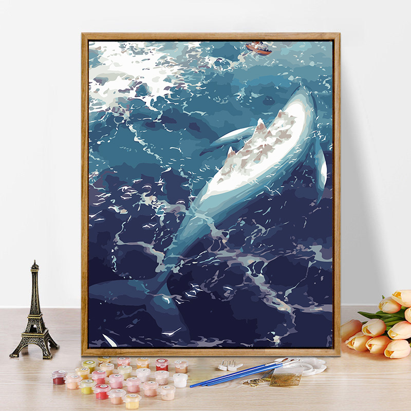 Digital Oil Color Painting Diy Living Room Bedroom Decoration Painting Cartoon Cartoon Crossfill Color Painting Animal Hands Painting Dolphin Whale