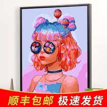 Digital oil painting diy hand coloring Oil painting illustration girl simple coloring hanging painting Living room bedroom decoration painting