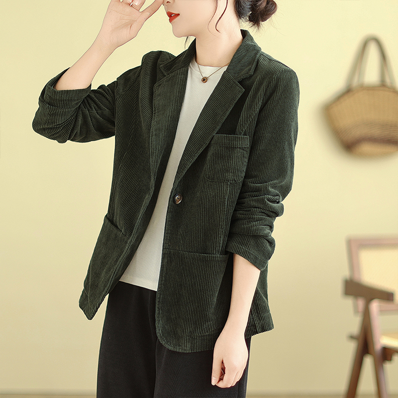 Cross-Border Foreign Trade Autumn and Winter New Corduroy Long-Sleeved Suit Collar Casual Jacket for Women, Solid Color Versatile Fashion Blazer Cross-Border Foreign Trade Autumn and Winter New Corduroy Long-Sleeved Suit Collar Casual Jacket for Women, Solid Color Versatile Fashion Blazer