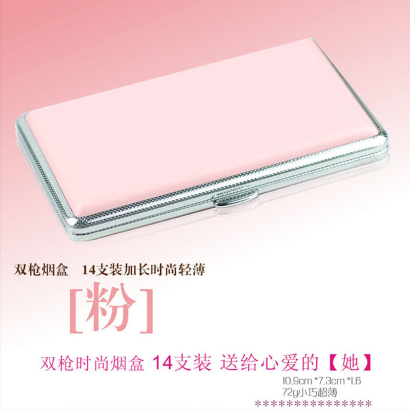 Double Gun Smoking Box 14 Loaded Portable Ultra Slim Stainless Steel Leather Incense Smoke Box Female Personality Creative Fine Smoke Metal Smoke Clips