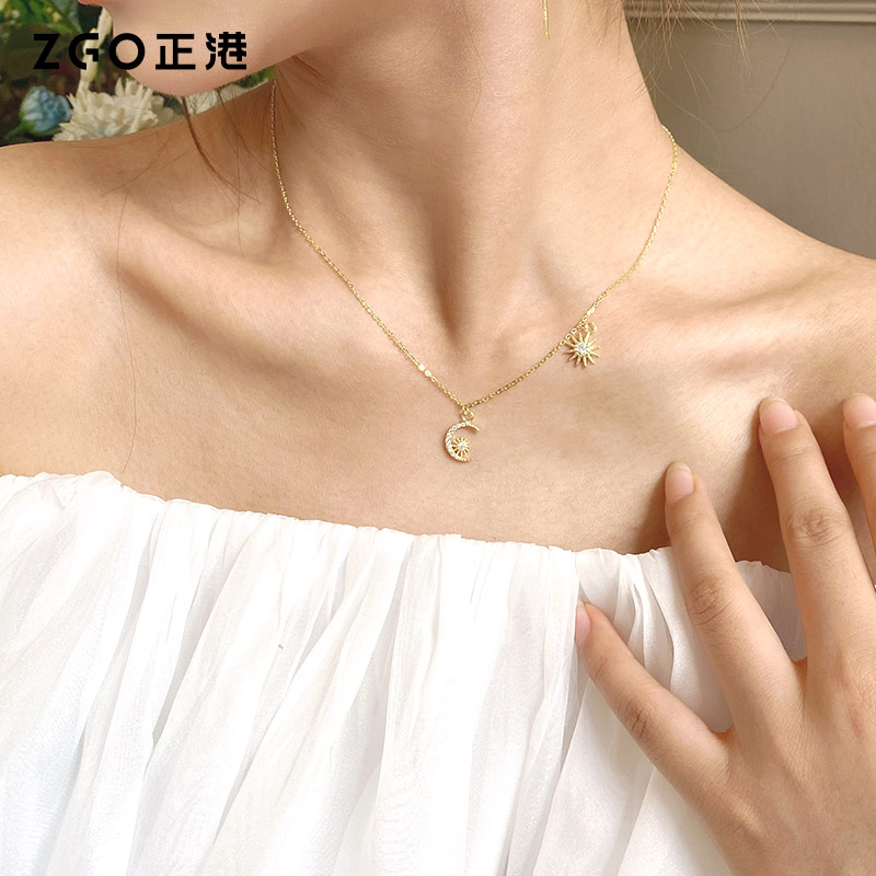 Zhenggang ZGO Moon Necklace 925 Silver Girls Light Luxury Small Design Senior Clavicle Chain Birthday Gift for Girlfriend