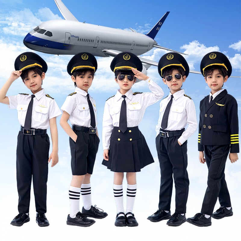 Children's Captain Uniform, Male Flight Attendant Costume, Female Pilot Suit, Performance Costume, Role-Playing Dance Costume Children's Captain Uniform, Male Flight Attendant Costume, Female Pilot Suit, Performance Costume, Role-Playing Dance Costume