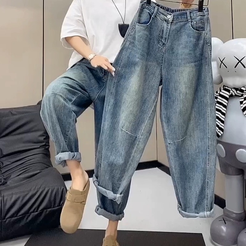 2026 Spring New Slimming Harem Dad Jeans for Women, Pear-Shaped, Versatile, Plus Size, Straight-Leg, Cropped Pants, Trendy