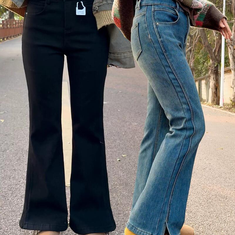 Petite American-Style Slim-Fit Stretch Black Slit Flared Jeans for Women, New Spring Versatile Slimming Bootcut Pants