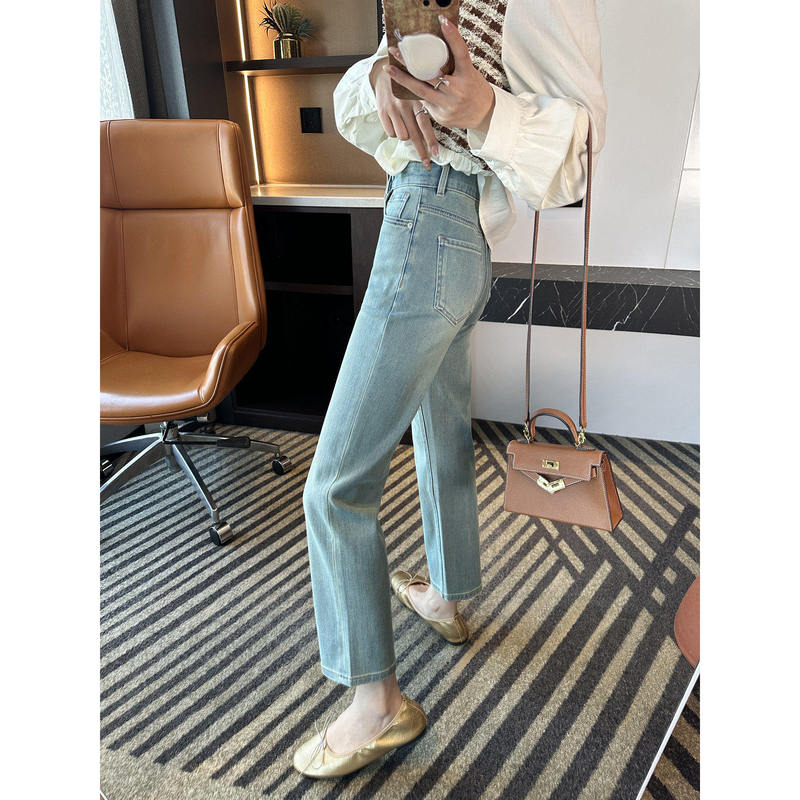 Summer New High-Waisted Stretchy Slim-Fit Straight-Leg Jeans for Women, Pear-Shaped Plus-Size Slimming Cropped Cigarette Pants