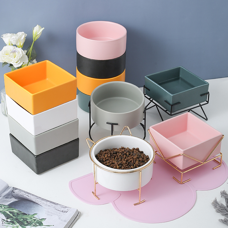 Cat Bowl ceramic double bowl Dog Bowl Pet Bowl protect the cervical spine Anti-catter Cat Food Bowl for eating and drinking Pooch Food Basin