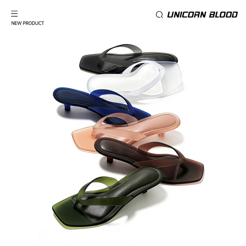 Unicornblood Summer Jelly! Colorful Frosted Pvc Kitten Heel Thong Sandals Dopamine Sandals