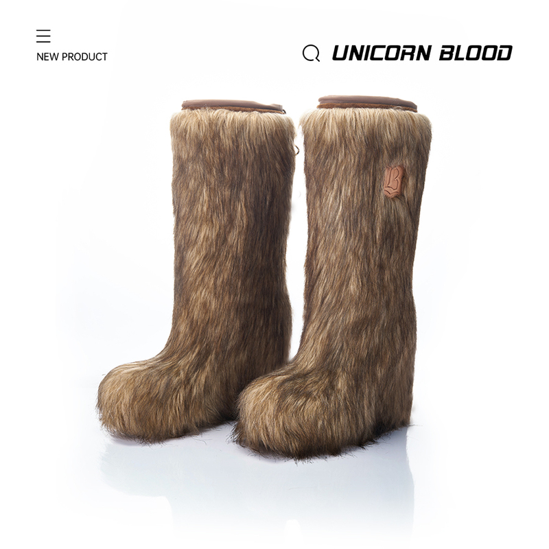 Unicornblood Fur Series Eskimo Fur Boots Round Toe Wedge Shoes with Hidden Height Increase Horse Logo Boots Unicornblood Fur Series Eskimo Fur Boots Round Toe Wedge Shoes with Hidden Height Increase Horse Logo Boots