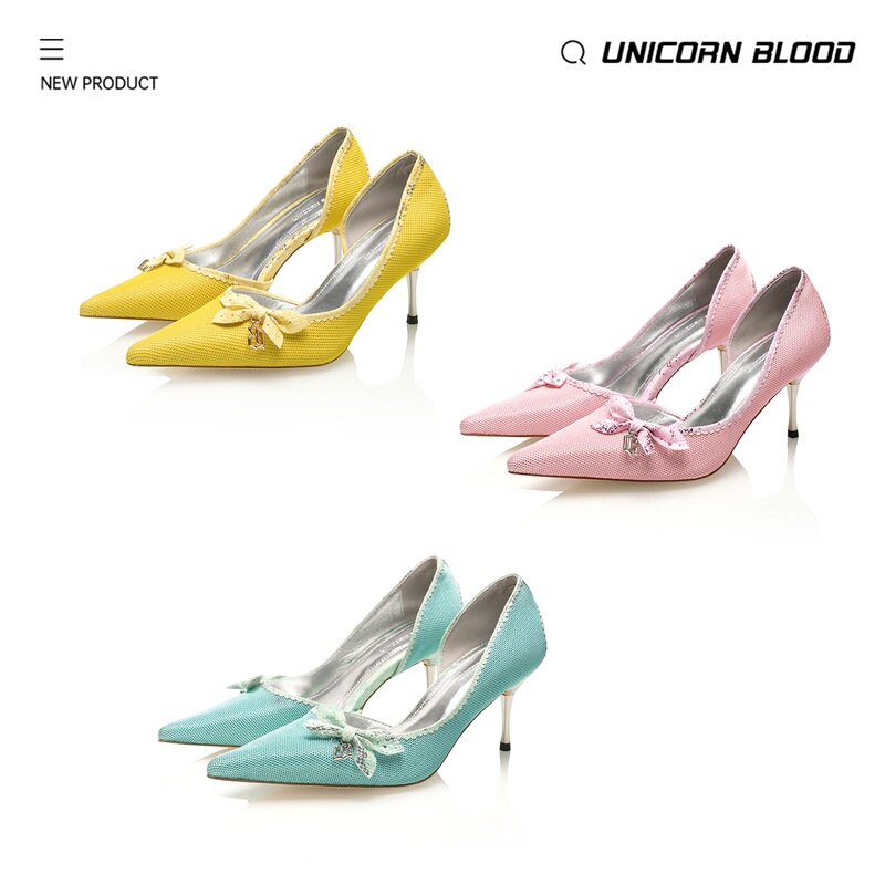 Unicornblood Dopamine Ballet Style Bow Pointed Toe Shallow Single Shoes Stiletto High Heels Height Increasing Women's Shoes