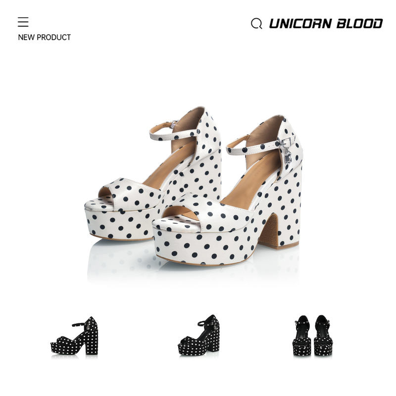 Unicornblood Retro Polka Dot Peep-Toe Platform High Heels with Chunky Heel and Waterproof Platform, Height-Increasing Single-Strap Sandals