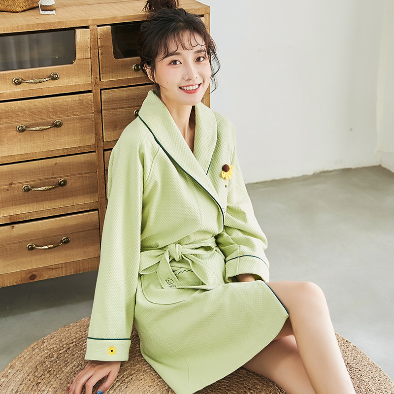 Autumn Winter Coral Suede Sleeping Robes Women's Winter Thickening Warm Sleeping Clothing Winter Long Version Waffg Bathrobe Women's Bath Clothes Home Clothing