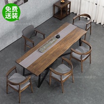 Log board tea table and chair combination household balcony coffee table solid wood long tea table kung fu office tea table one