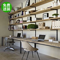 Solid wood double desk bookshelf combination home custom long computer desk bookcase full wall Wall Wall bedroom shelf