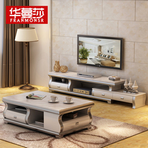 Retractable marble coffee table TV cabinet combination Nordic light luxury simple postmodern small apartment living room floor cabinet