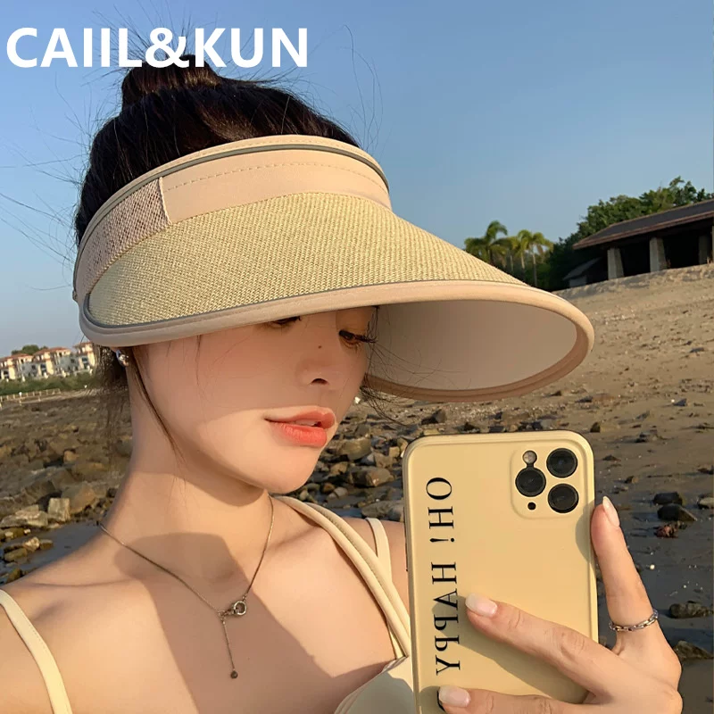 [CAIIL&KUN官网小c&k夏季uv防晒帽女大檐空顶帽户外出游骑车遮阳帽]