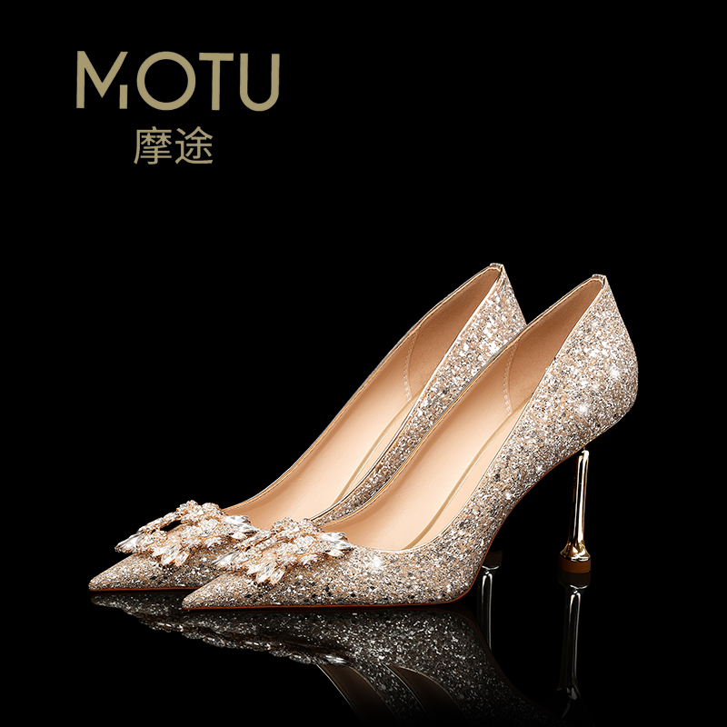 Main Yarn Wedding Shoes And Show Wedding Dress Two Wear Bridal Shoes Women 2023 New Golden Crystal High Heel Shoes Not Tiring Wedding-Taobao