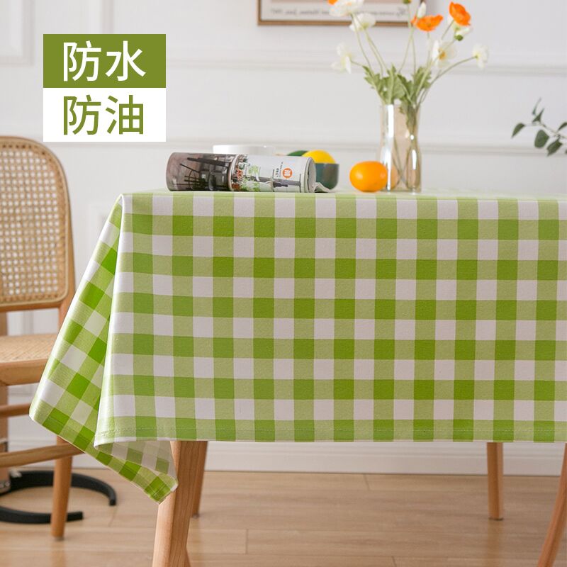 Waterproof and oil-proof disposable tablecloth plaid cotton and linen cloth tablecloth anti-scalding tablecloth PVC rectangular picnic cover