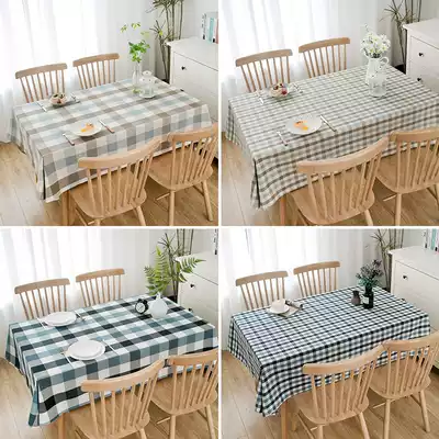 ins plaid cotton and linen literary small fresh tablecloth double-sided Nordic modern pastoral dining room dining table cloth Coffee table tablecloth