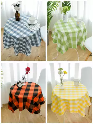 Plaid tablecloth cotton linen fabric small square mesh red cover tablecloth coffee table simple modern Mediterranean hipster