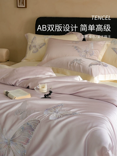 Покрывало с бабочкой, летний комплект, кровать, простыня, пододеяльник, с вышивкой, 4 предмета, изысканный стиль