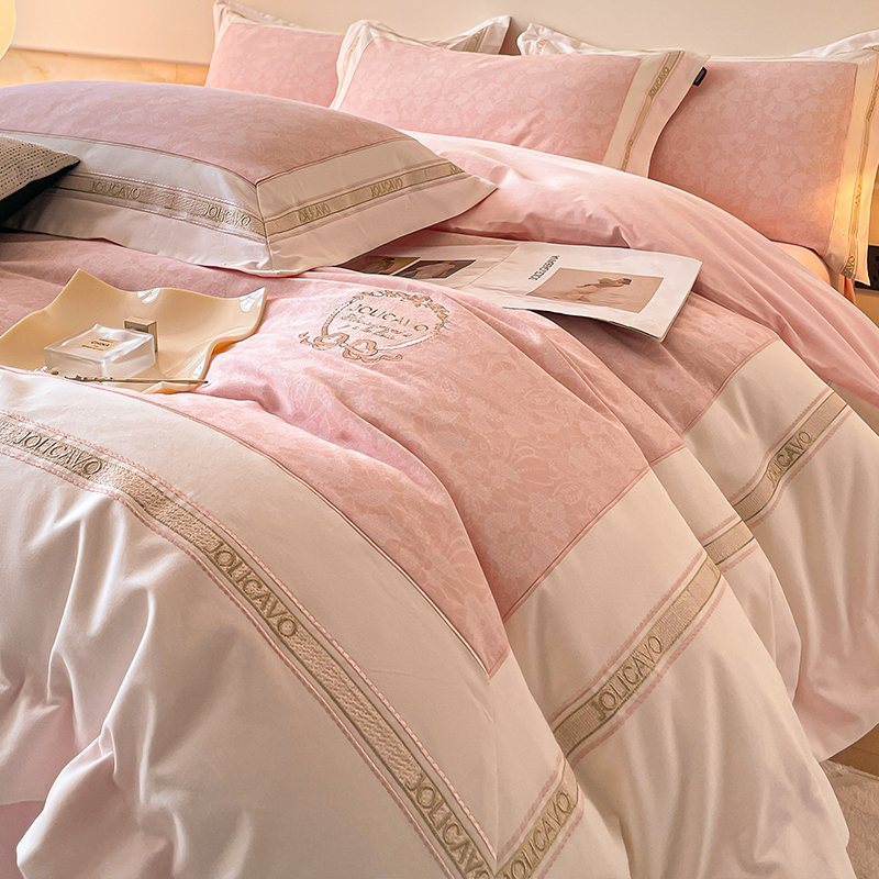 Fan-style light extravagant High sense Four sets of full cotton thickened grinding wool pure cotton linen bed Ogasaward-coated winter bed bedding-Taobao