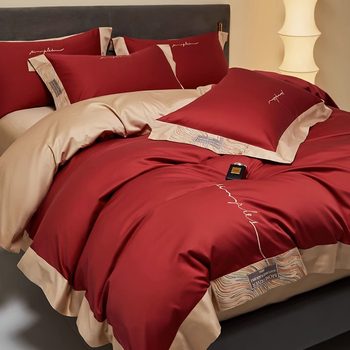High-End Red Four-Piece Wedding Bedding Set 100S Pure Cotton Quilt for Wedding Celebrations, High-End Dowry Gift