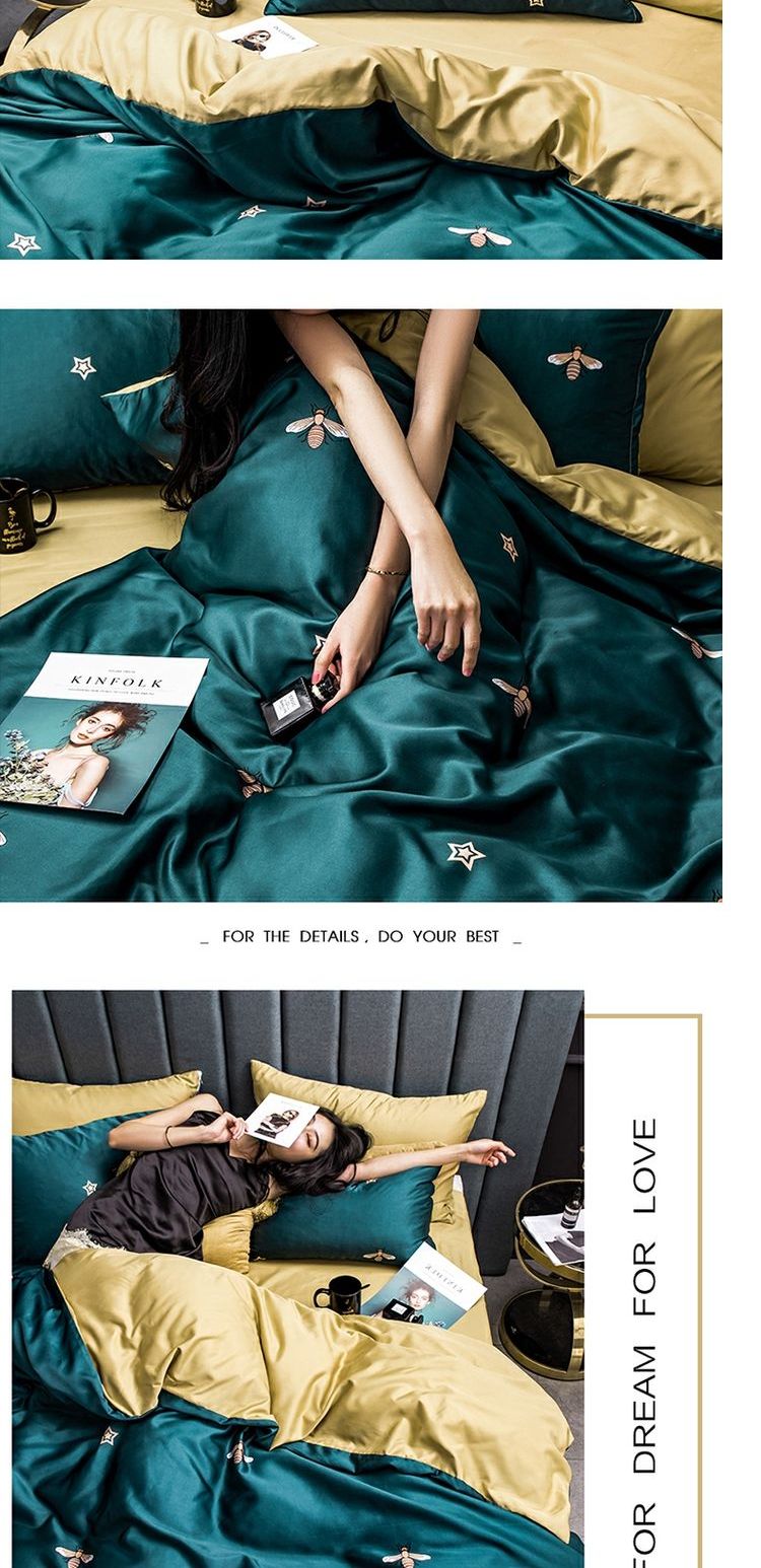 Net lụa đỏ bốn mảnh băng mùa hè trượt lụa Châu Âu ngủ ngủ thân thiện với da khăn trải giường chăn ba mảnh - Bộ đồ giường bốn mảnh chan ga goi