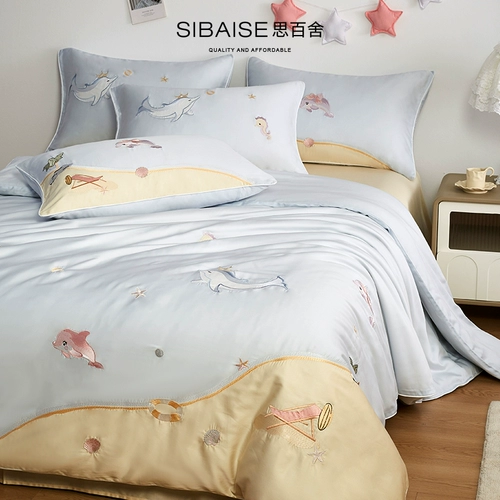 Мультяшный милый летний комплект, простыня, с вышивкой, 4 предмета