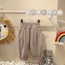 (He Wang)Childrens spring and autumn casual radish pants Mens and womens baby overalls elastic waist Harun pants