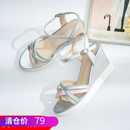 卓诗尼坡跟凉鞋女2018新款女夏鱼嘴高跟防水