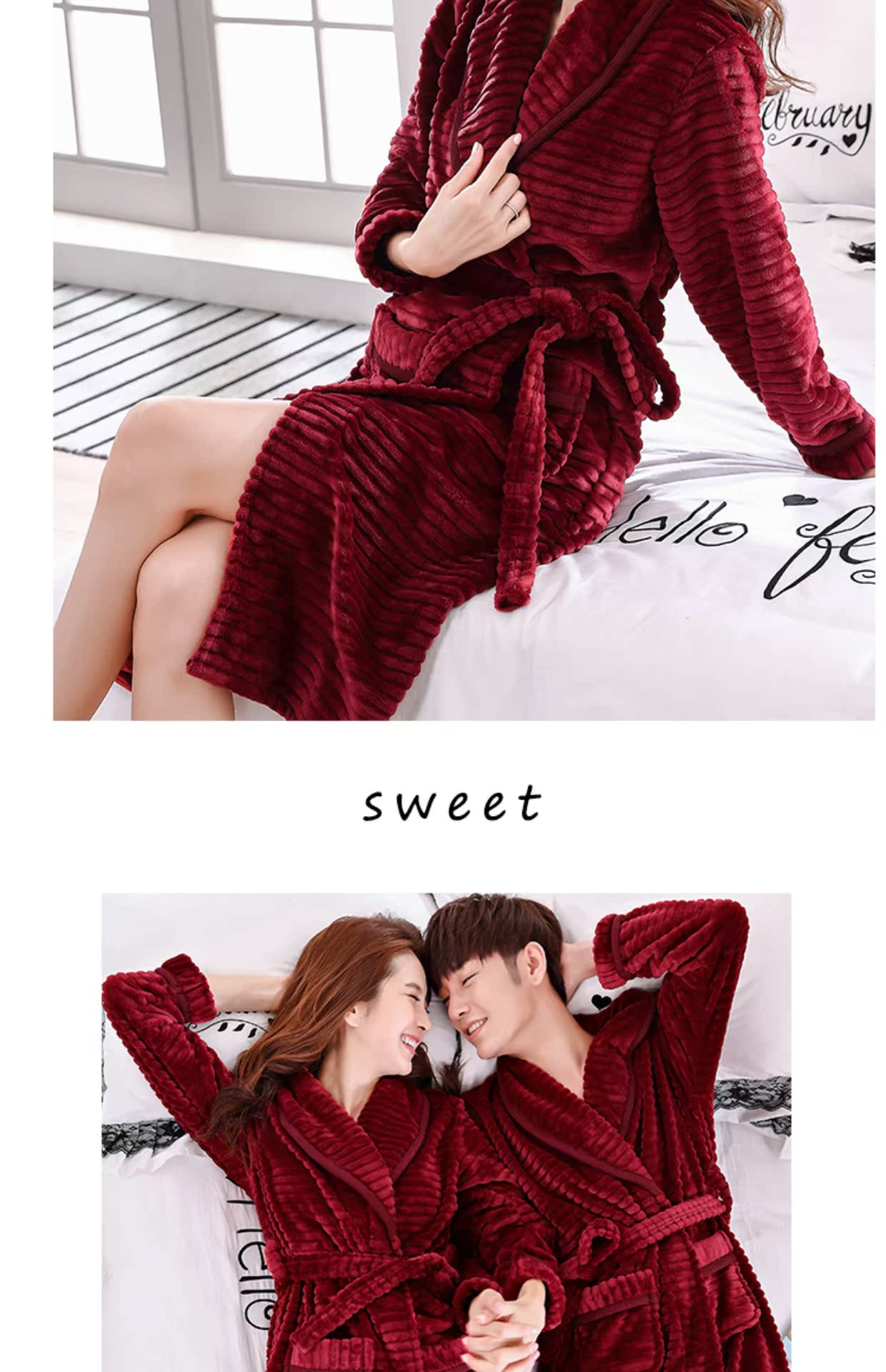 Cặp áo choàng nhung san hô dày mùa đông cộng với áo choàng dài nam nhung áo choàng tắm cho bé gái quần áo ngủ nam