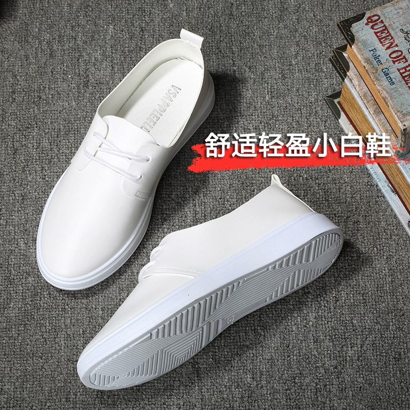 Thời trang da mùa hè và mùa thu tất cả các kết hợp giày trắng nhỏ phụ nữ ren lên phong cách Hàn Quốc phẳng mũi tròn mũi thấp xu hướng đơn giản cho sinh viên - Giày cắt thấp