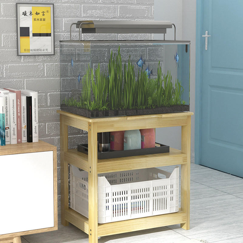 Warm wood Ruyan solid wood fish tank base shelf waterproof multi-layer modern minimalist hall balcony grass tank floor cabinet