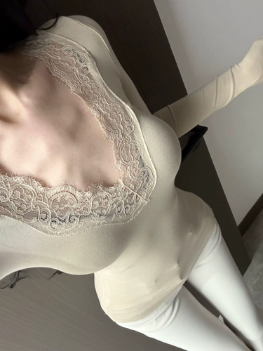 Кружевной приятный телу осенний сексуальный лонгслив, V-образный вырез, по фигуре, в обтяжку