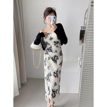 High-temperament satin hanging dress female summer Heben wind style retro sweet wind shredded skirt