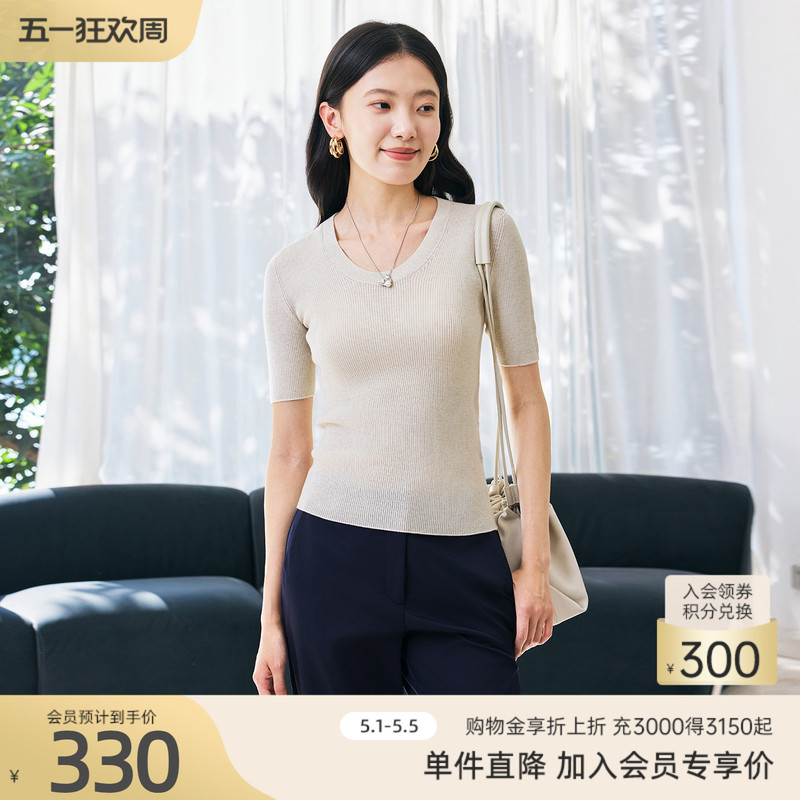 Goldie's Summer New Slim-Fit Simple Style Ribbed Merino Wool Knit Sweater for Women 8F26Z1980