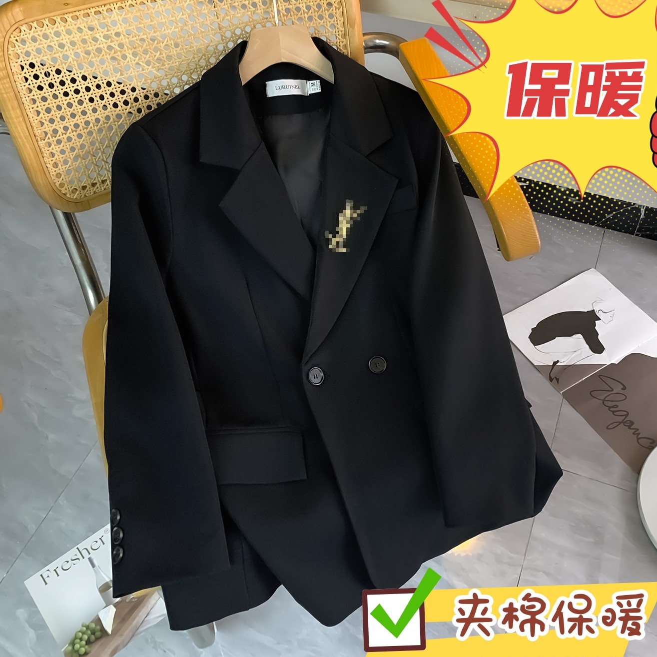 Осенне-зимний теплый корейский вариант нового маленького пиджака для костюма, женская повседневная мода, темперамент, дизайн, чувство британского стиля, женский костюм