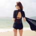 Áo tắm nữ ba mảnh bảo thủ liền kề áo tắm giảm béo bụng nhỏ nước hoa gợi cảm mùa xuân nóng bỏng cỡ lớn áo tắm Hàn Quốc bikini liền thân màu đen Bộ đồ bơi One Piece