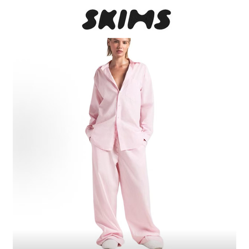 Official Authentic Skims Kardashian Style Loose Pajamas Solid Color Casual Long-Sleeved Long Pants Loungewear Set for Women